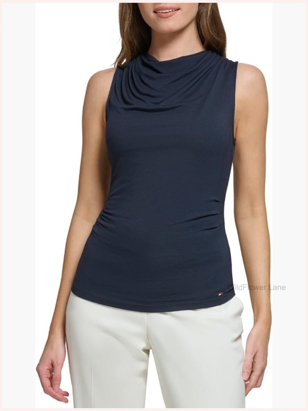 Sleeveless Cowl Neck Blouse Drapey Suiting Top